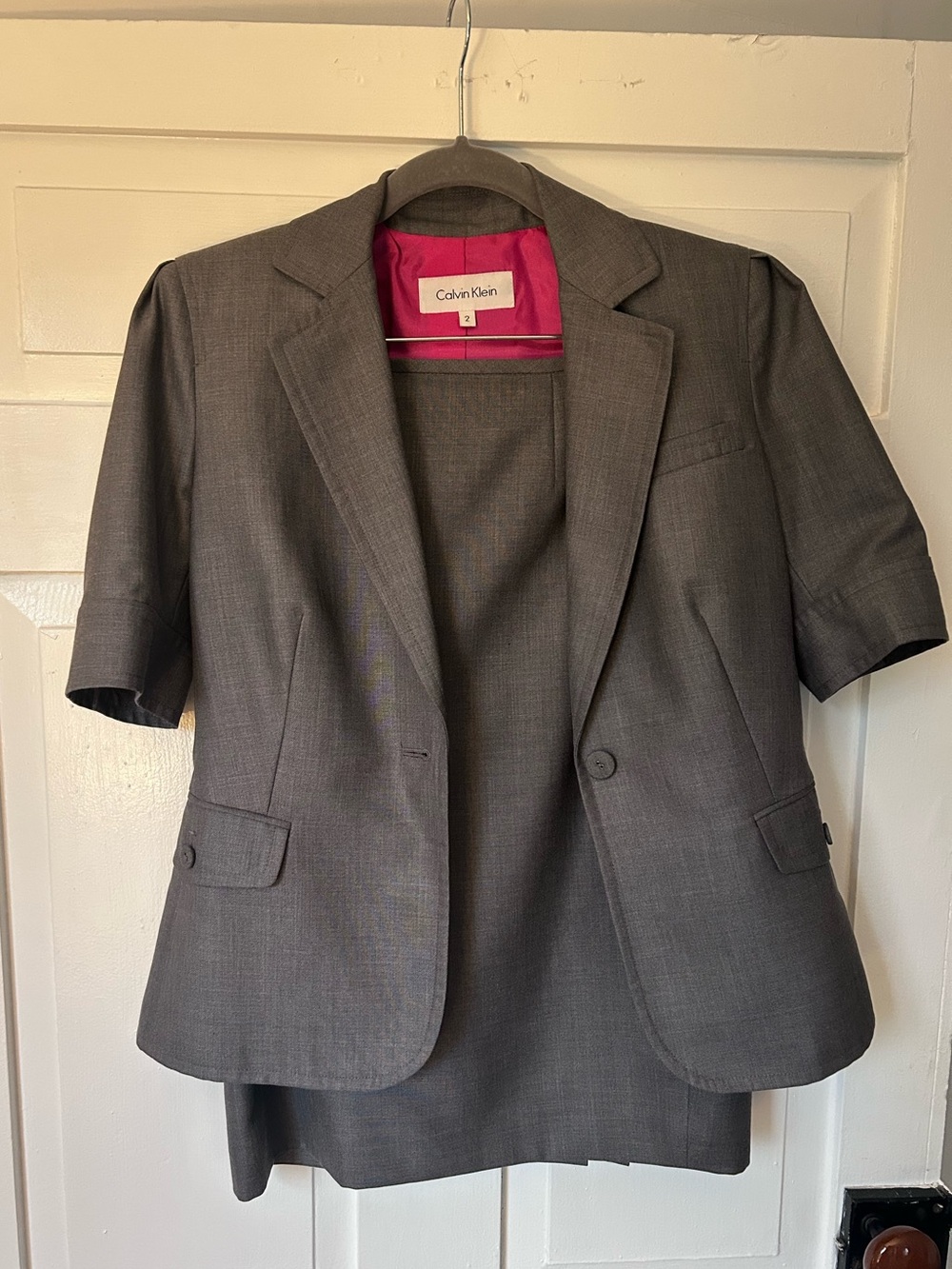 Calvin Klein grey short sleeve pencil skirt suit set
